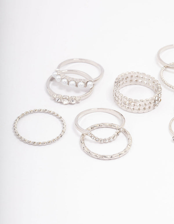 Silver Glam Rope Multi Ring Pack