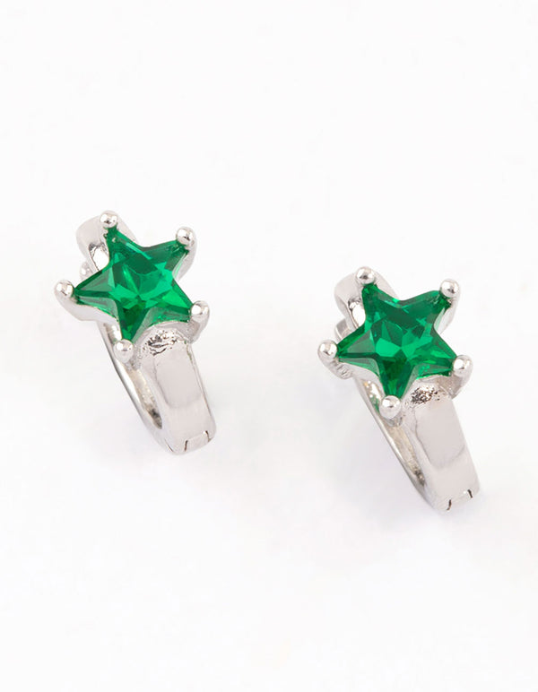Silver Small Star Diamante Hoop Earrings