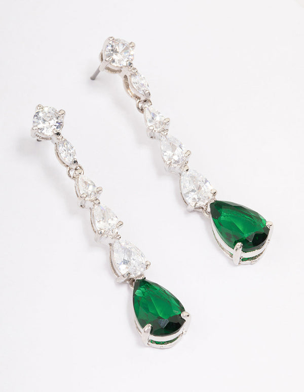 Silver Multi Cubic Zirconia Teardrop Earrings