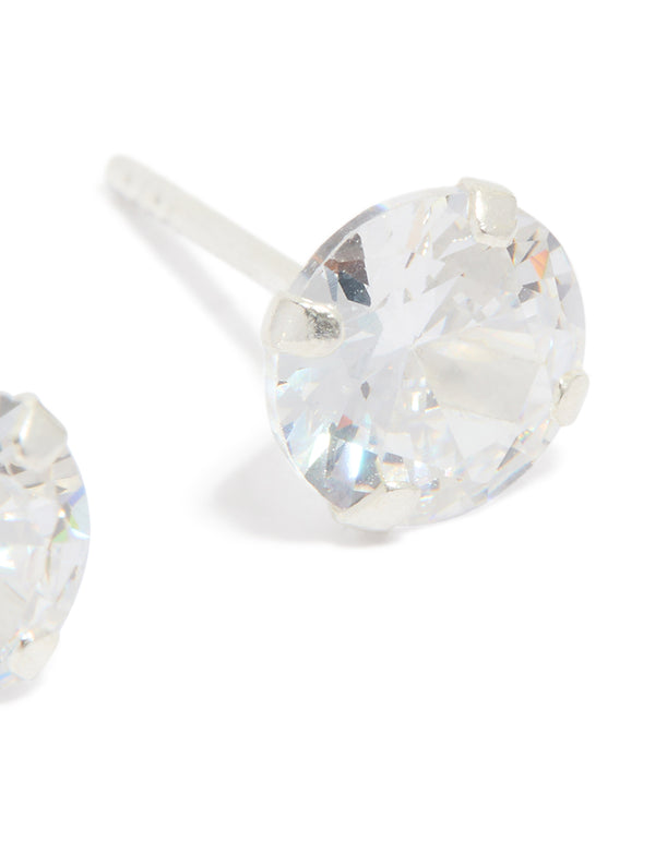 Sterling Silver Cubic Zirconia Simple Stud Earrings