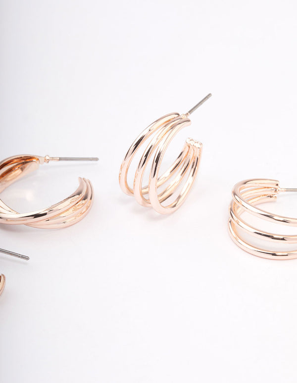 Rose Gold Criss Cross Mixed Hoop Earrings Pack