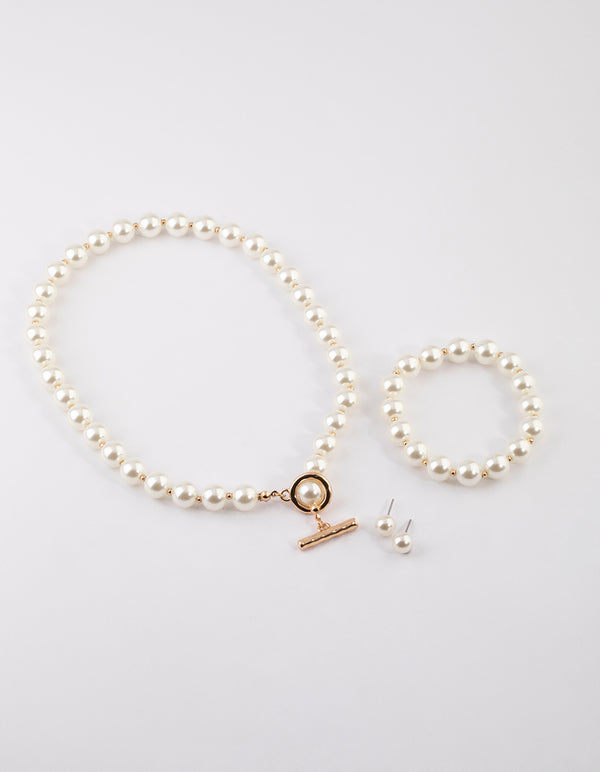 Gold Pearl Matching Jewellery Set
