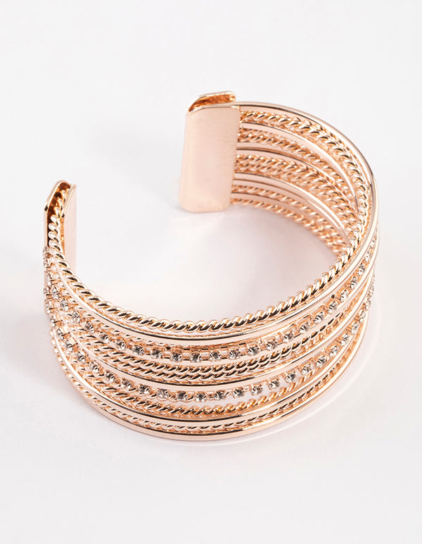 Rose Gold Layered Diamante Wrist Cuff
