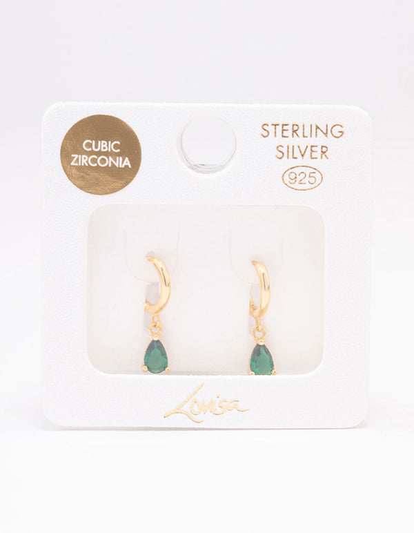 Gold Plated Sterling Silver Pear Drop Huggie Earrings