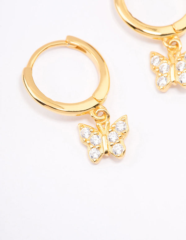 Gold Plated Sterling Silver Cubic Zirconia Butterfly Huggie Earrings