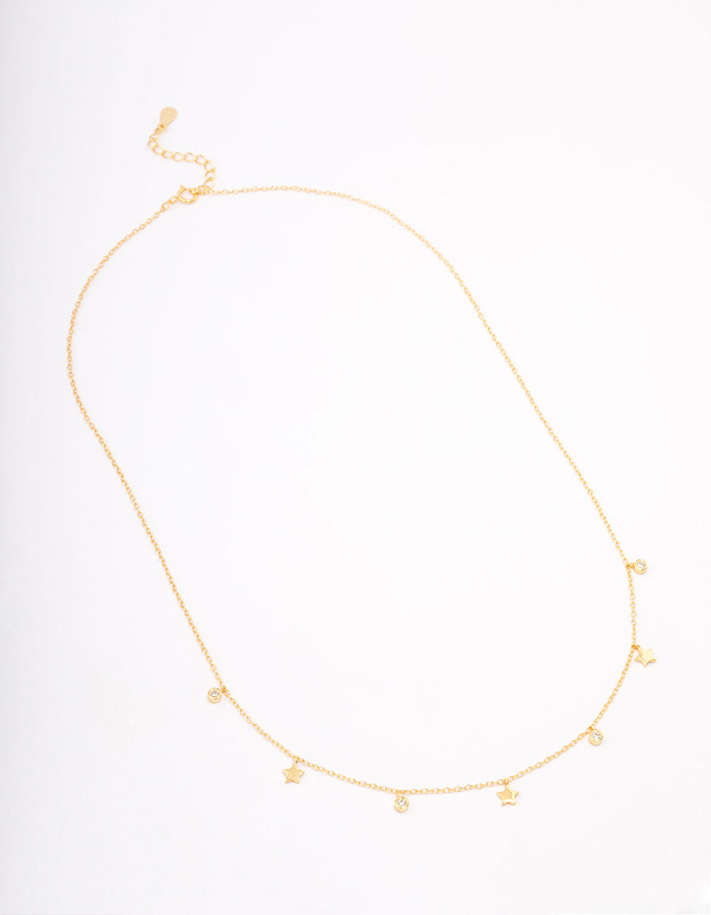 Gold Plated Sterling Silver Alternating Cubic Zirconia Star Pendant Necklace