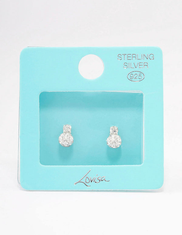 Sterling Silver Crystal Pave Ball Stud Earrings