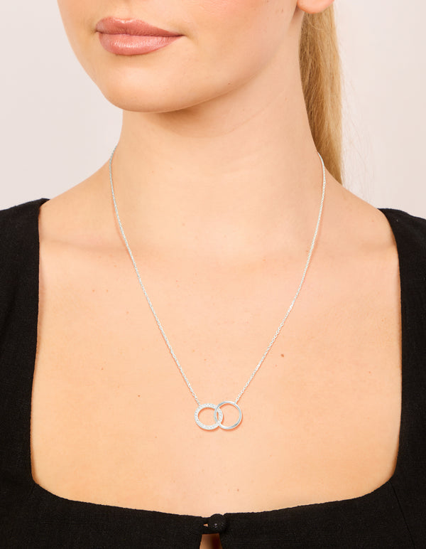 Sterling Silver Pave Link Hoop Pendant Necklace