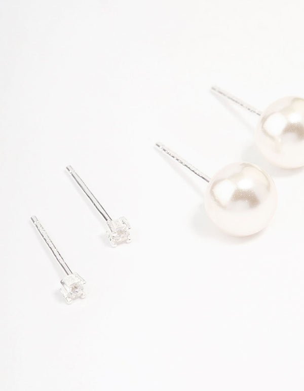 Sterling Silver Pearl & Cubic Zirconia Earring Pack