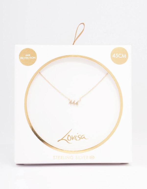 Gold Plated Sterling Silver 444 Angel Number Pendant Necklace