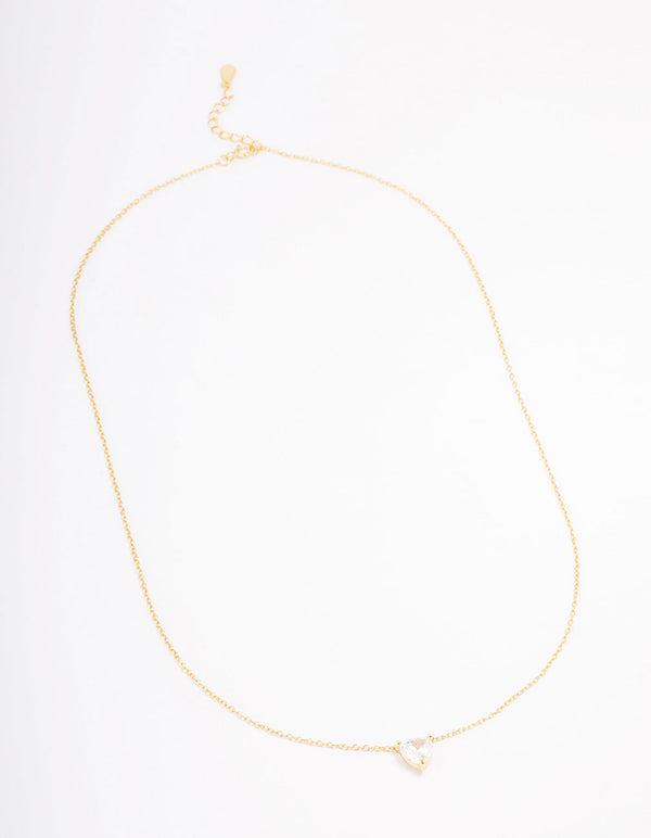 Gold Plated Sterling Silver Cubic Zirconia Heart Pendant Necklace
