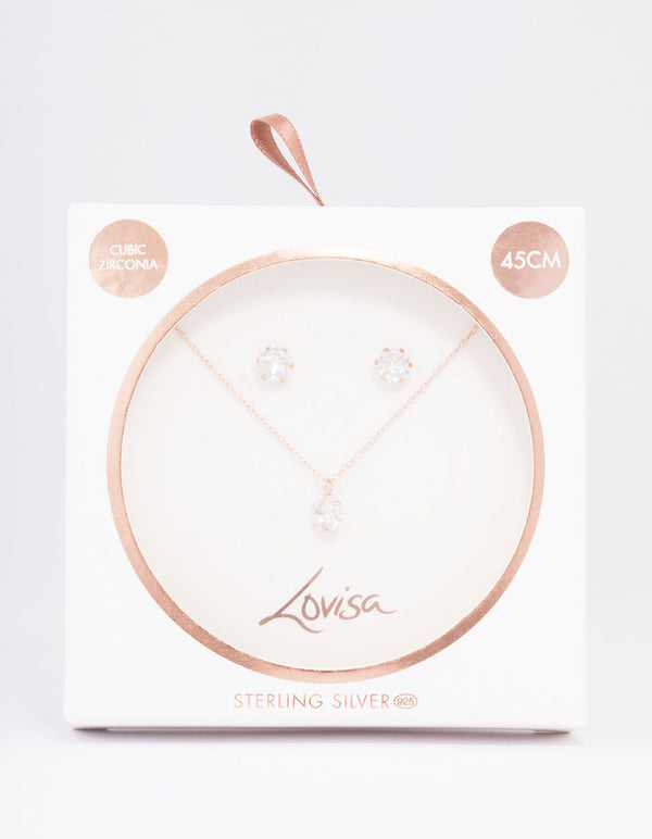 Rose Gold Plated Sterling Silver Solitaire Jewellery Set