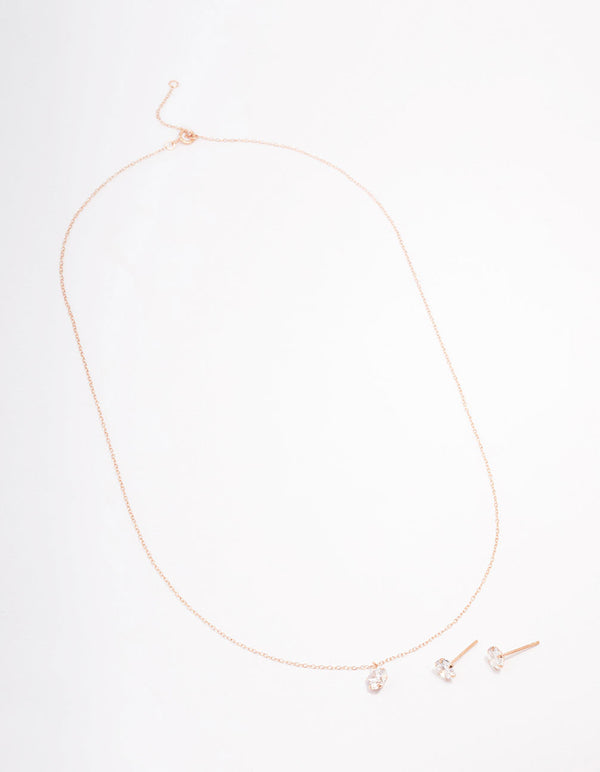Rose Gold Plated Sterling Silver Solitaire Jewellery Set