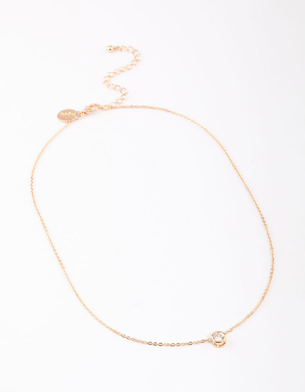 Gold Round Bezel Cubic Zirconia Pendant Necklace