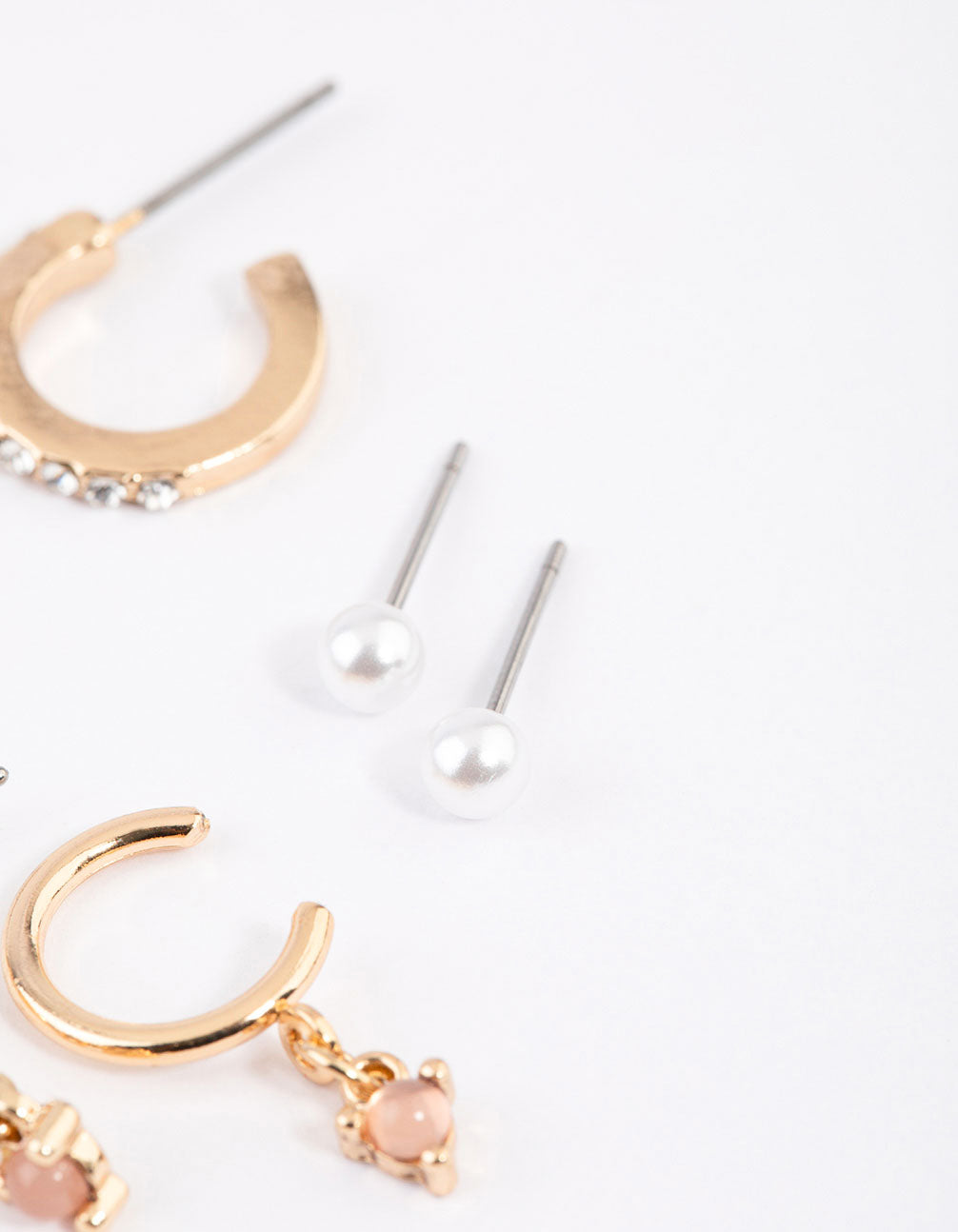 Gold Blush Diamante Pearl Earrings 6-Pack