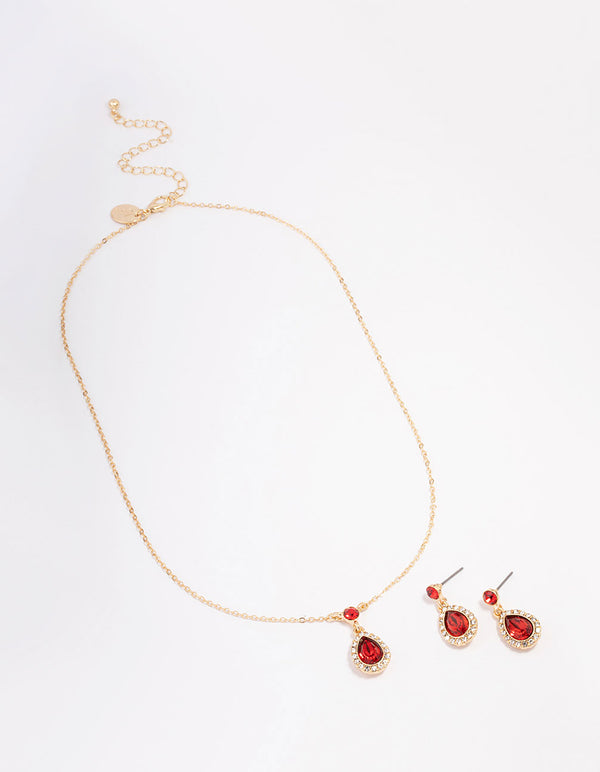 Gold Round & Pearl Halo Jewellery Set