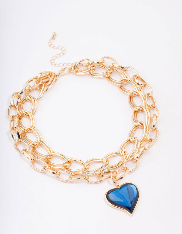 Gold Double Row Chunky Heart Necklace