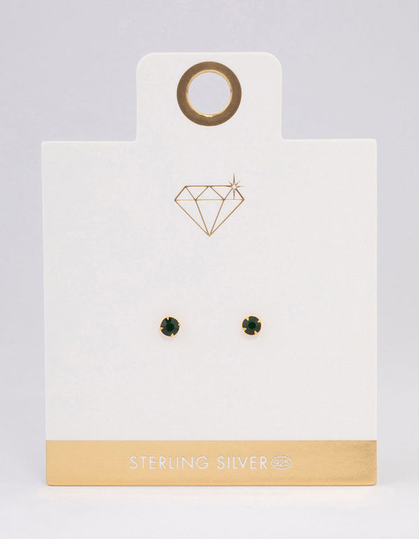 Gold Plated Sterling Silver Diamante Stud Earrings 4mm