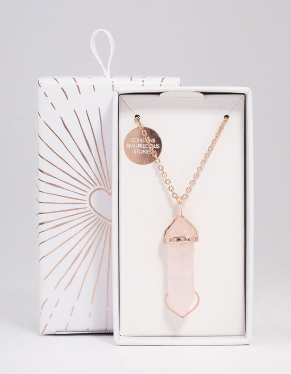 Rose Gold Semi-Precious Rose Quartz Statement Shard Necklace