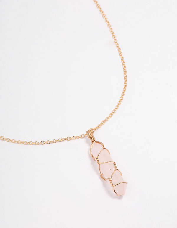 Gold Clear Quartz Wire Shard Pendant Necklace