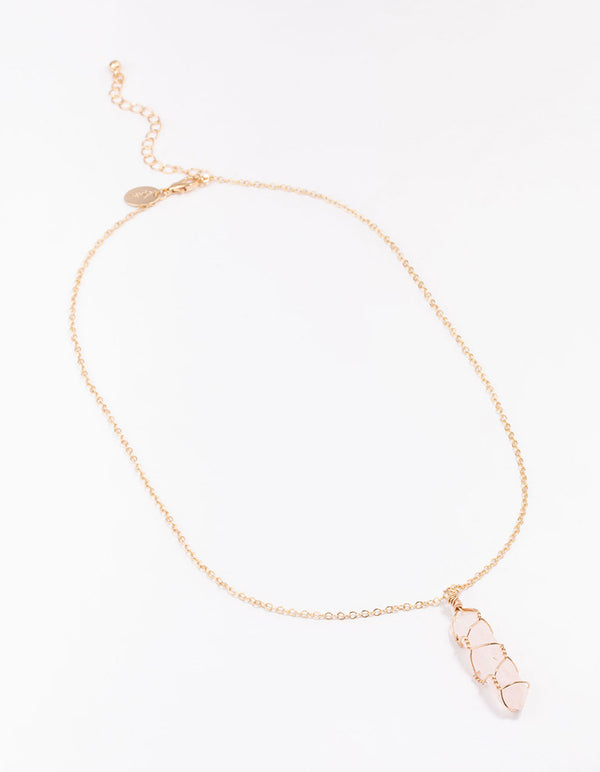 Gold Clear Quartz Wire Shard Pendant Necklace