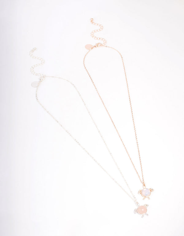 Mixed Metal Pastel Semi-Precious Turtle Necklace Pack