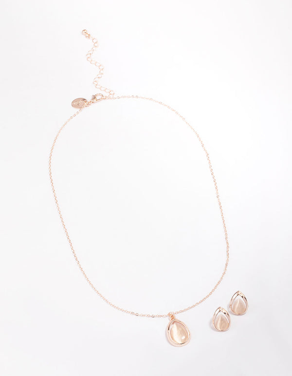Rose Gold Cateye Pear Jewellery Set