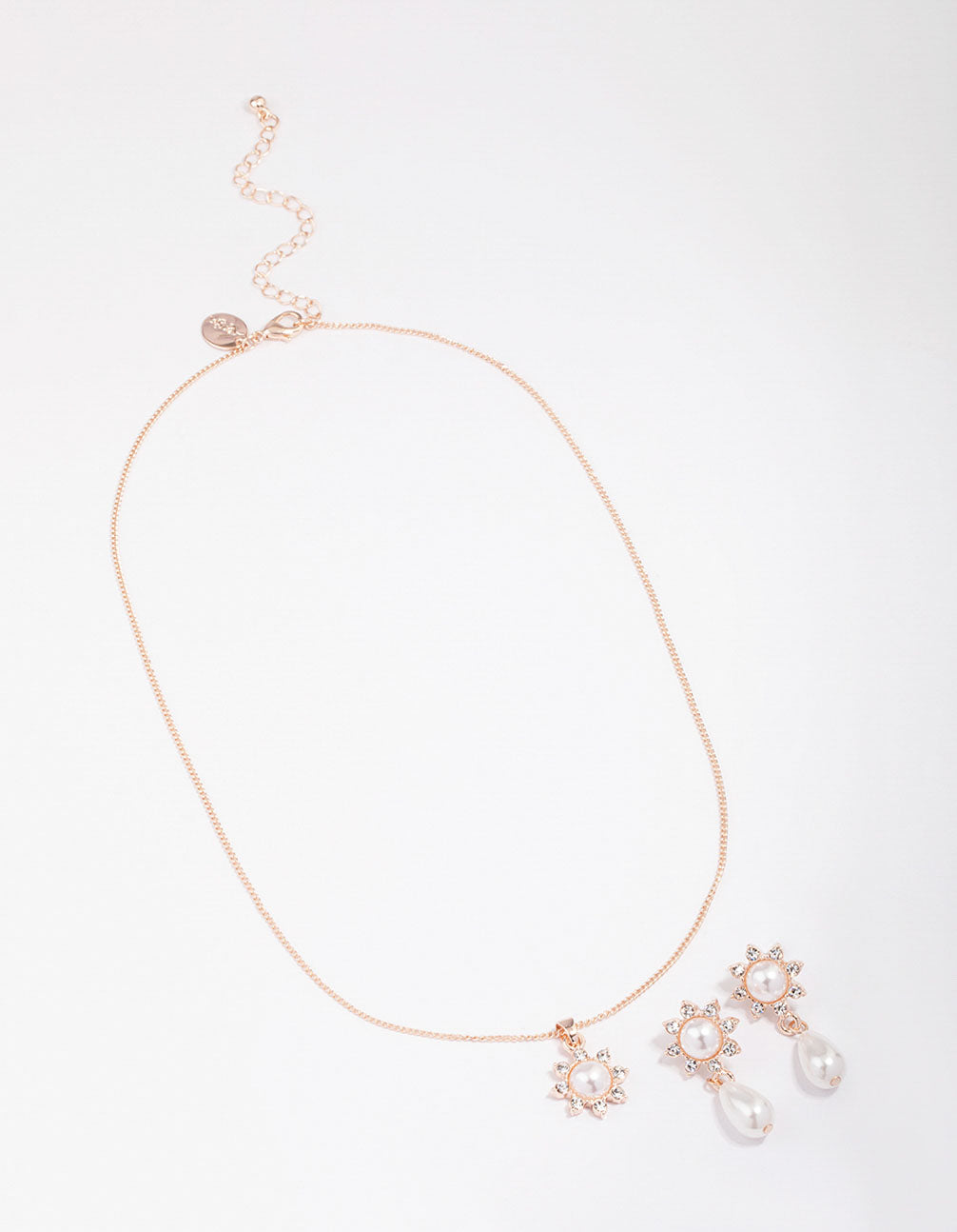 Rose Gold Pearl Flower Drop Jewellery Set