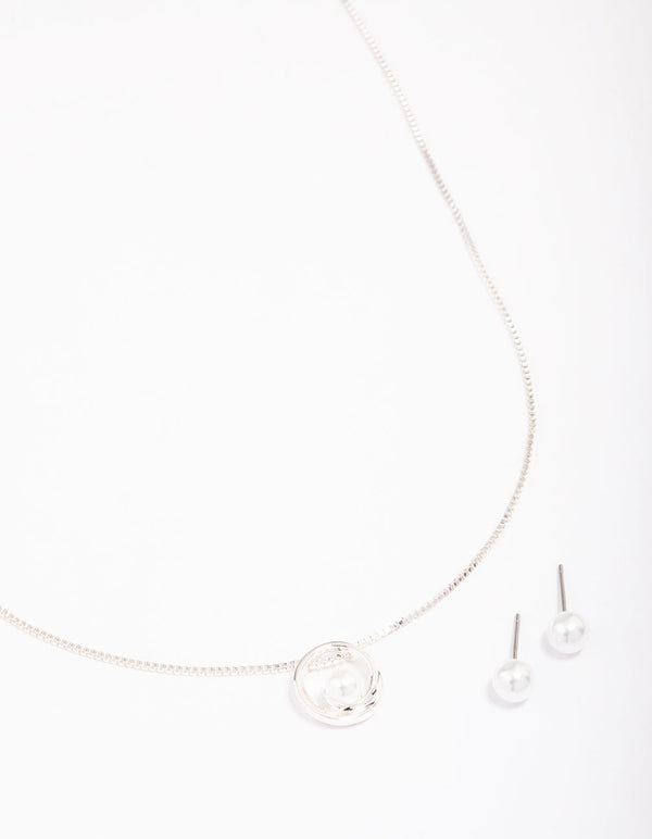 Silver Pearl Open Circle Jewellery Set