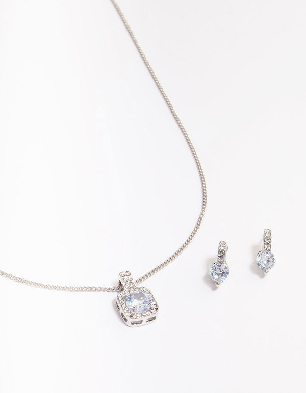 Silver Square Halo Jewellery Set