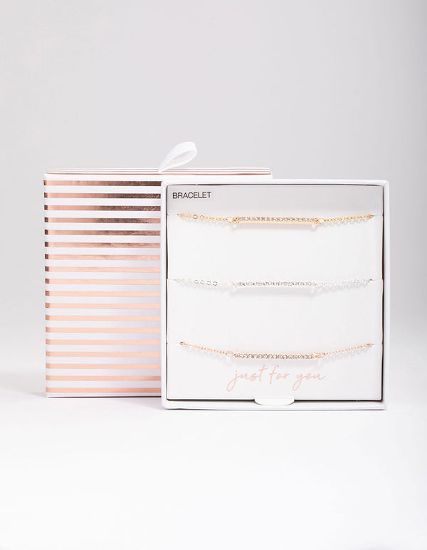 Mixed Metal Diamante Bar Bracelet 3-Pack