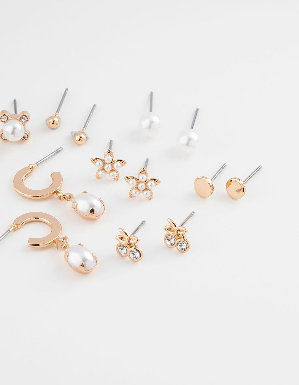 Gold Flower Pearl Earring 8-Pack