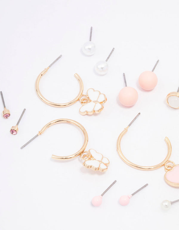 Gold Heart & Butterfly Earring 8-Pack