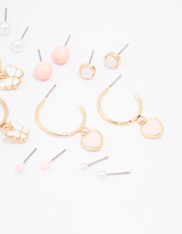 Gold Heart & Butterfly Earring 8-Pack