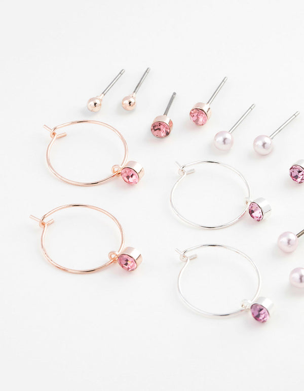 Mixed Metal Diamante & Pearl Earring 8-Pack