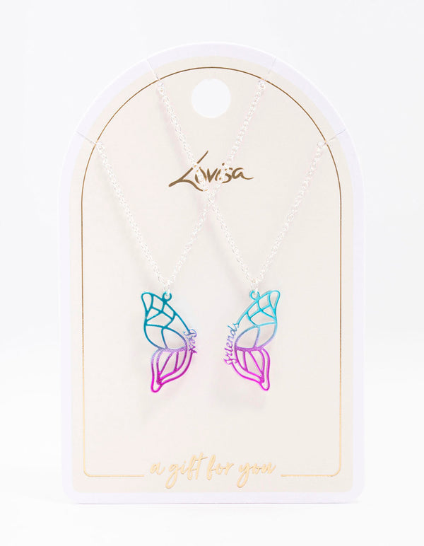 Silver Best Friend Butterfly Necklace Pack