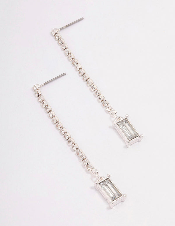 Silver Cup Chain Radiant Drop Earrings
