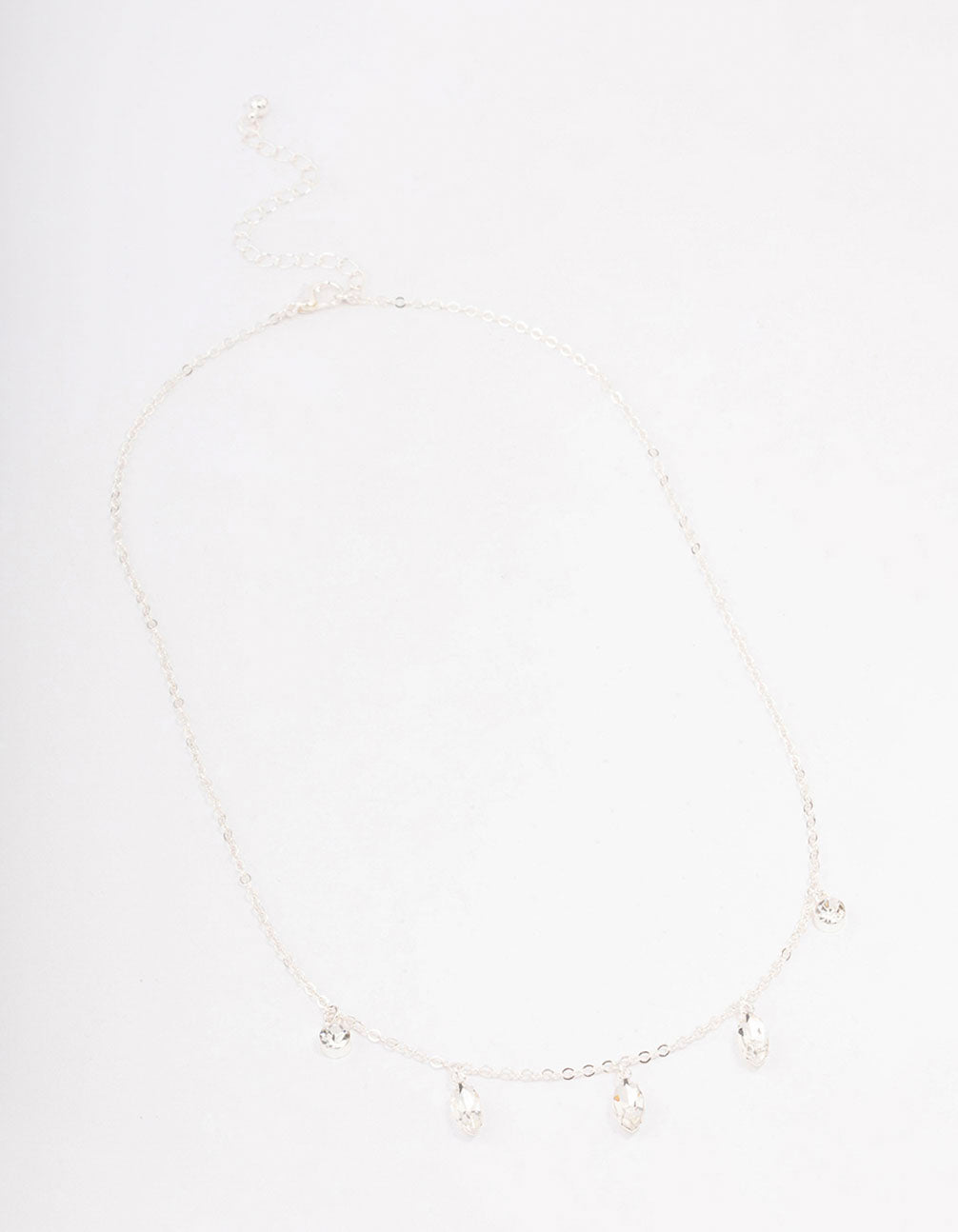 Silver Marquise Station Drop Necklace