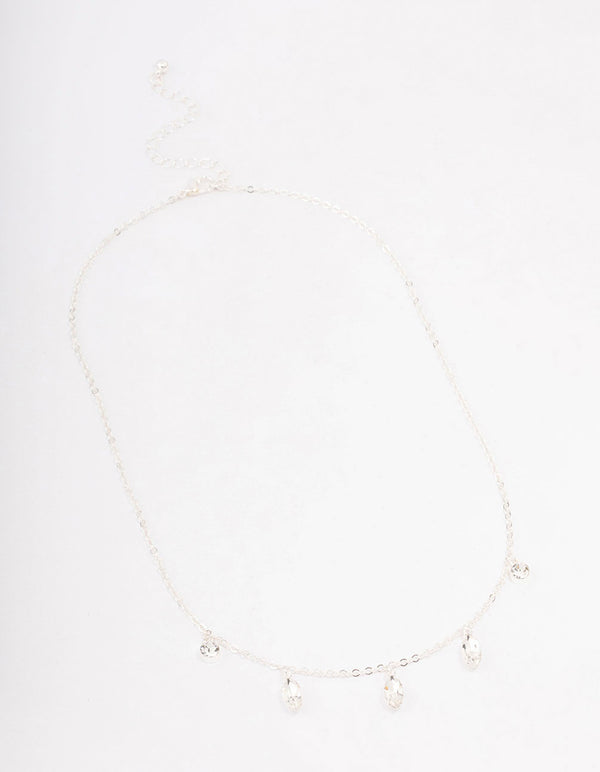 Silver Marquise Station Drop Necklace