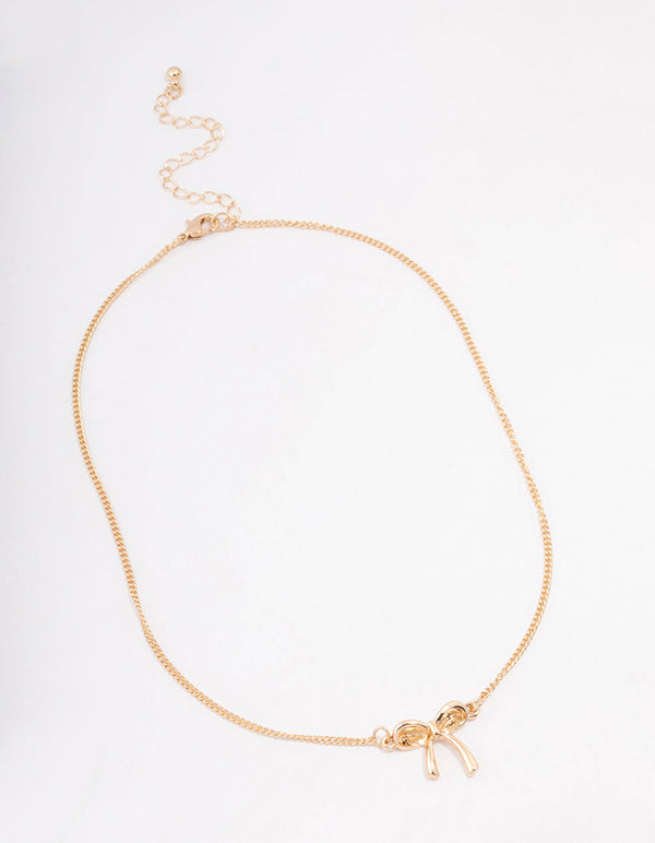 Gold Plain Bow Necklace