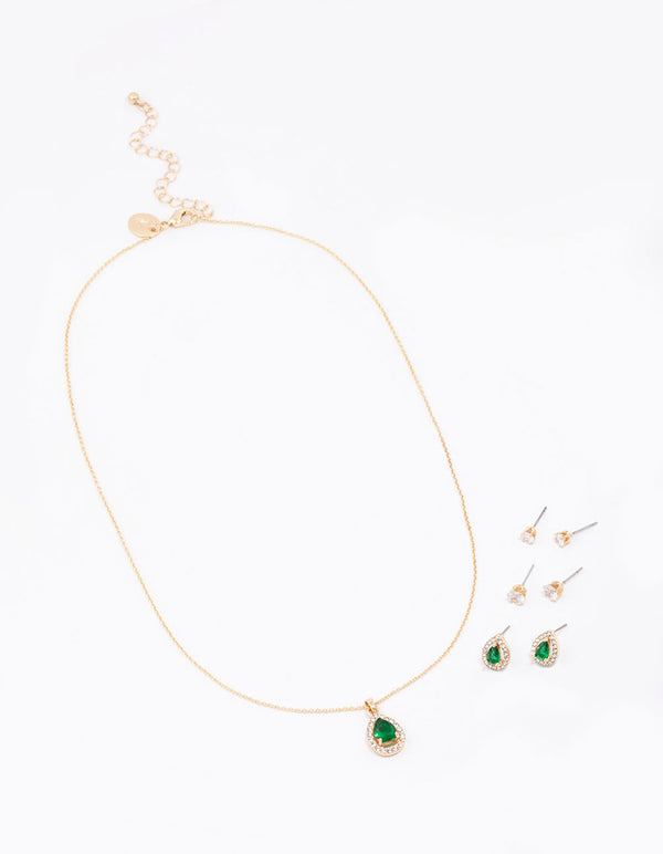 Gold Multi Pear Diamante Jewellery Set