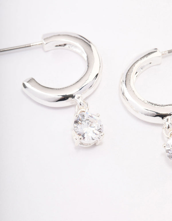 Silver Plated Brass Cubic Zirconia Hoop Earrings