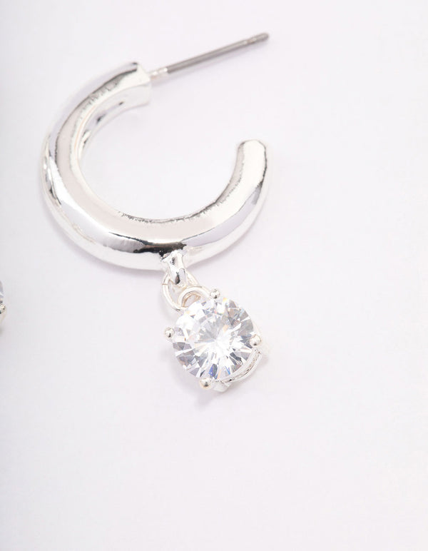 Silver Plated Brass Cubic Zirconia Hoop Earrings
