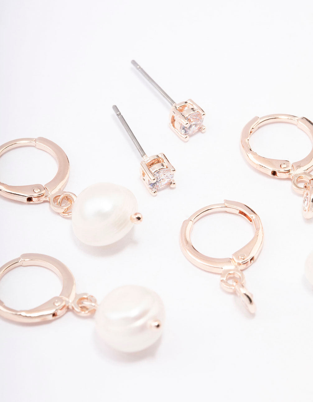 Rose Gold Plated Freshwater Pearl & Cubic Zirconia Earring Pack