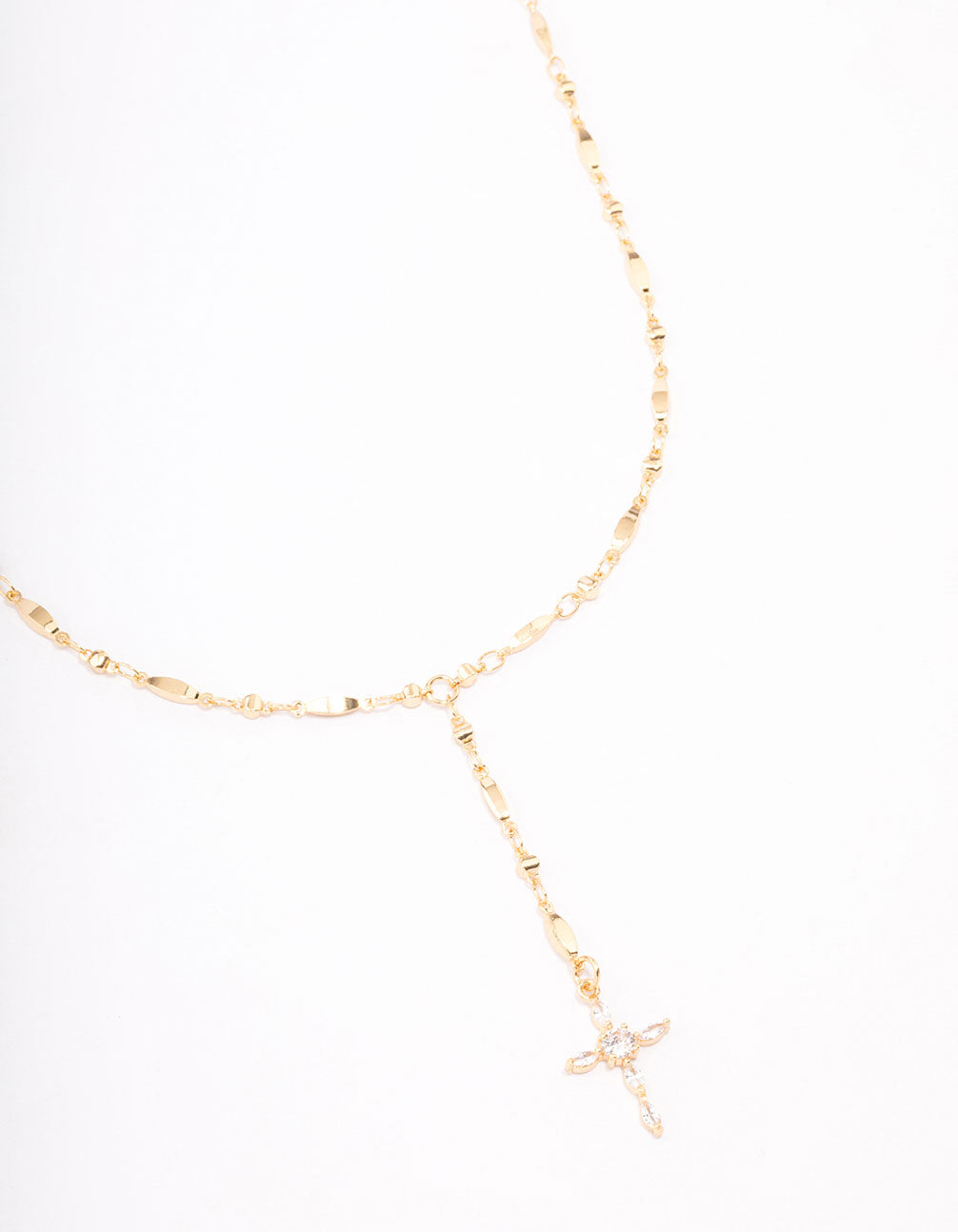 Gold Plated Marquise Cubic Zirconia Cross Y-Necklace