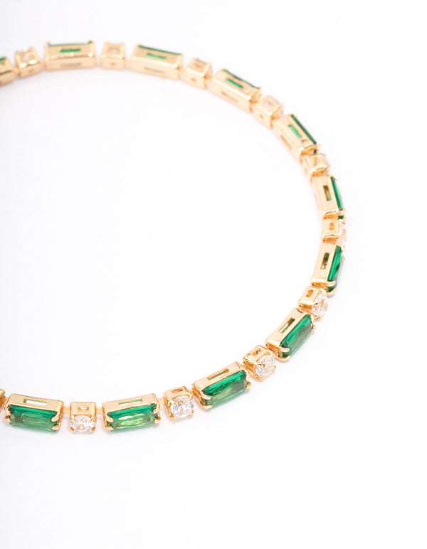 Gold Plated Baguette Stone Toggle Tennis Bracelet