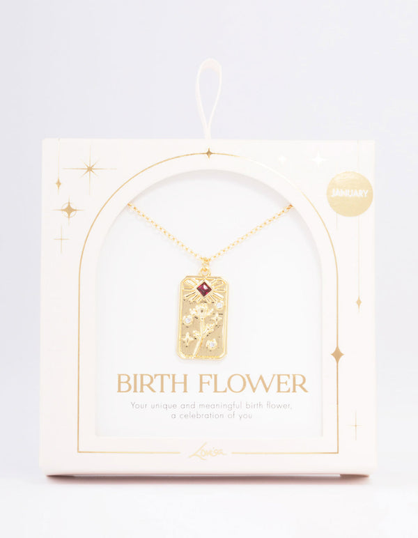 Gold Plated January Birth Month Flower Pendant Necklace