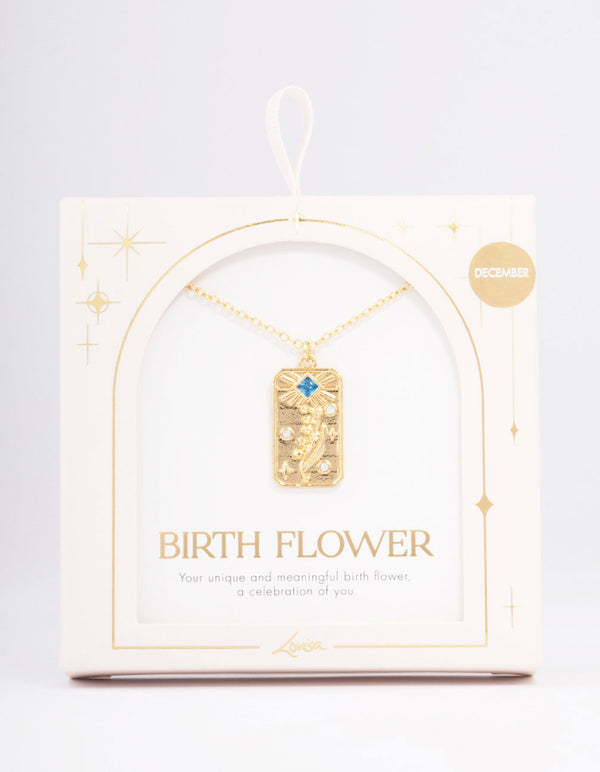 Gold Plated December Birth Month Flower Pendant Necklace