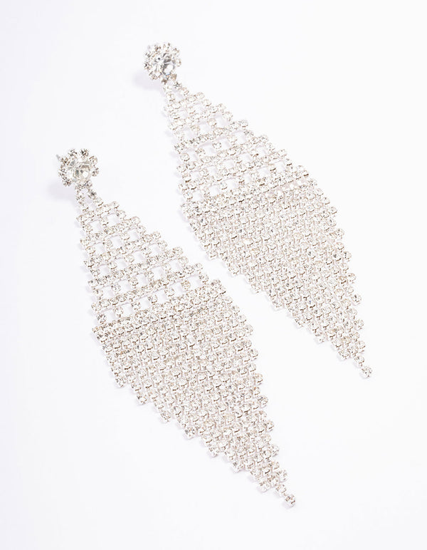 Silver Medium Diamante Cup Chain Drop Earrings