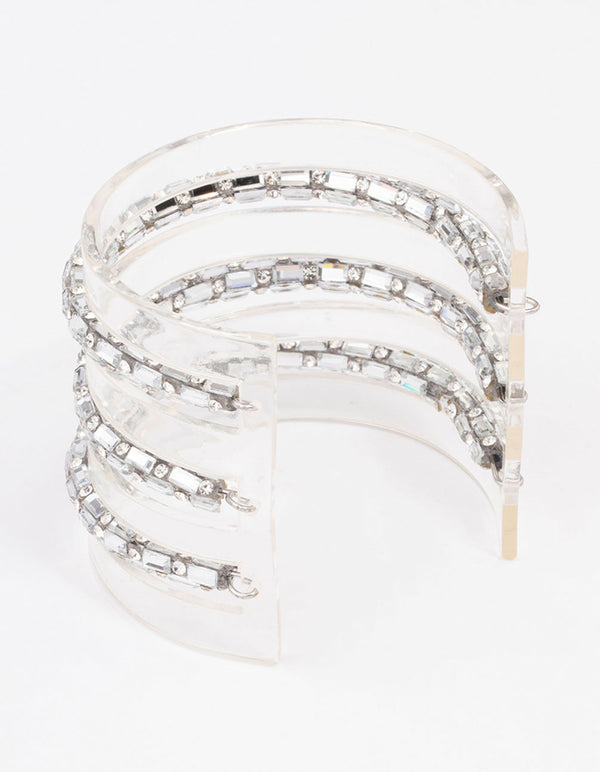 Silver Triple Diamante Row Wrist Cuff